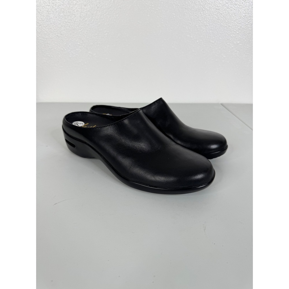 Cole Haan Nike Air Black Leather Mules Wedge Clogs D32979 Womens 7.5 B